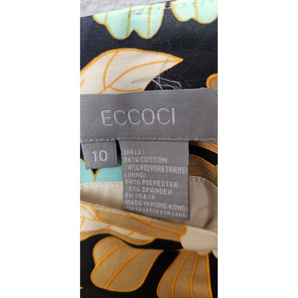 Eccoci Women Floral Pencil Skirt Blk Teal Ochre Cotton Blend Size 10 Knee Length - Picture 4 of 7